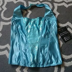 Aqua sequin halter corset